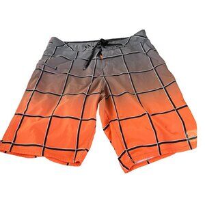 Quiksilver Mens Y2K Board Shorts Sz 34 Gray Orange Ombre Swim Trunks Surf Skate